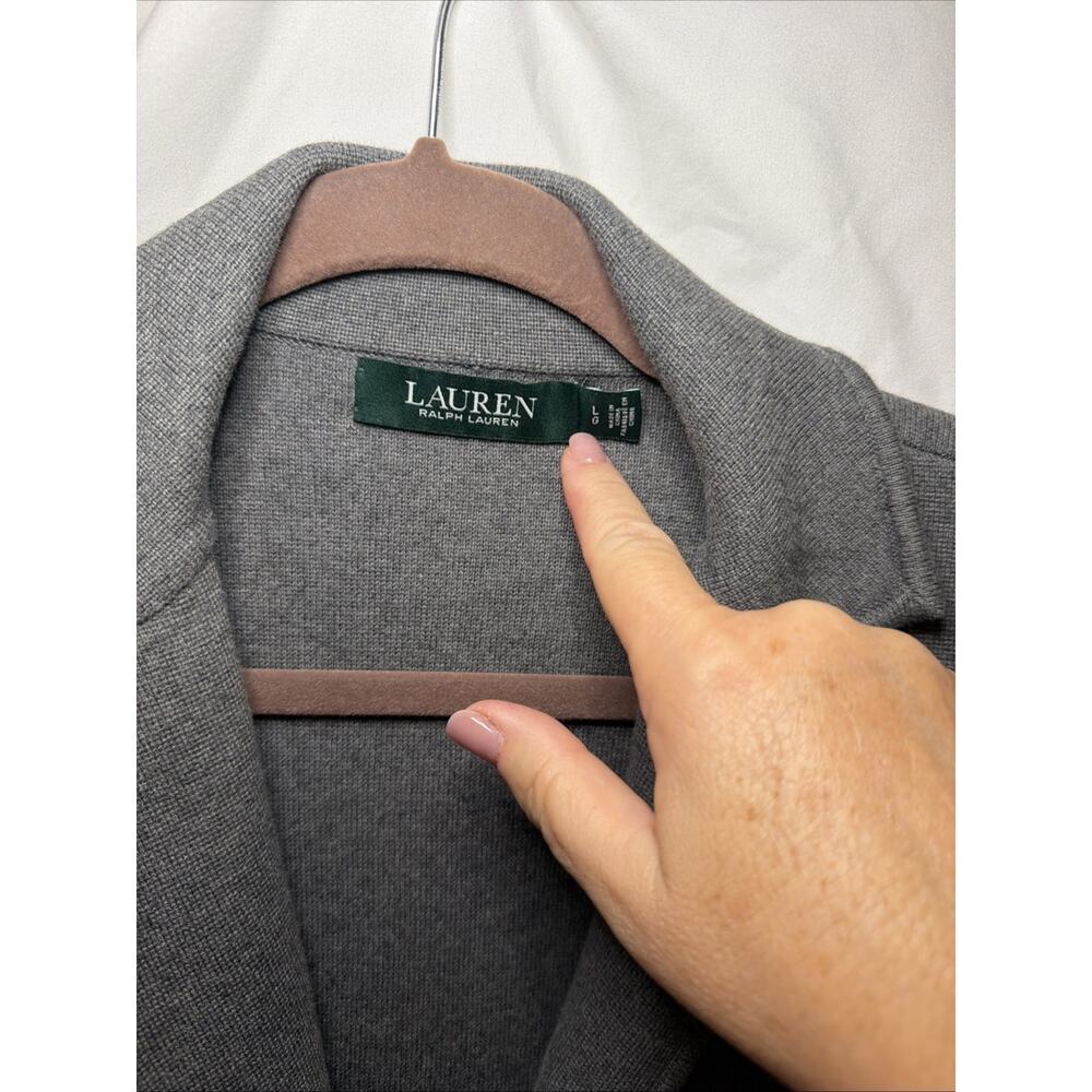 Lauren Ralph Lauren Sweater Cardigan Womens Sz L Gray Knit Blazer Jacket - Picture 2 of 7
